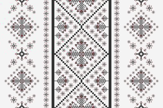 Geometric floral embroidery cross stitch pattern. Ethnic geometric floral pixel art seamless pattern on white background. Ethnic floral stitch pattern use for textile, home decoration elements. vector