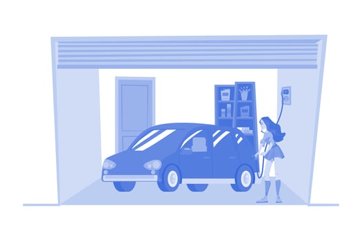 Woman Charging An Electric Car At Home vector