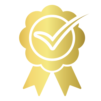 Golden check mark icon, gold certification seal png