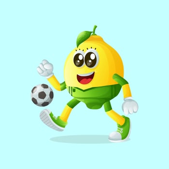 Cute lemon character playing soccer vector