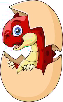 Cute baby dinosaur cartoon hatching from egg vector