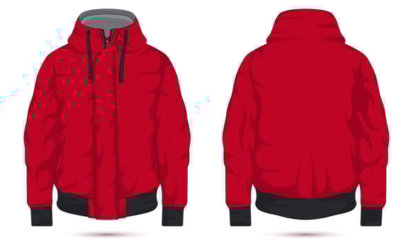 Red hooded bomber jacket mockup front and back view vector