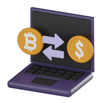 Bitcoin Exchange on Laptop Cryptocurrency 3D Icons, Online Trading Concept 3D render. png