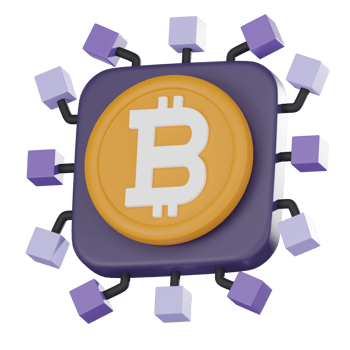 Bitcoin chip crypto currency on microprocessor icon 3D render png