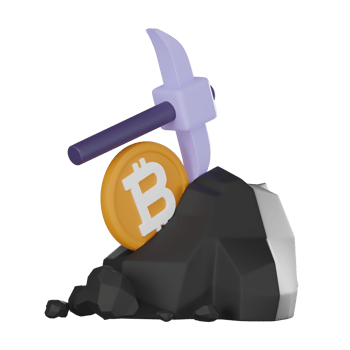 Cryptocurrency mining icon pickaxe and bitcoin coins 3D render. png