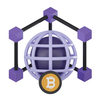 Blockchain and Bitcoin Network Concept - 3D Crypto Icon 3D render png