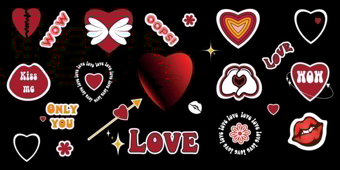 Y2K style sticker set. Groovy vector