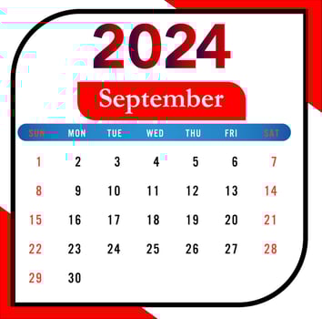 2024 September Month Calendar With Red And Black vector