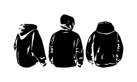 set of three hoodies in silhouette style. back view. flat vector illustration style.
