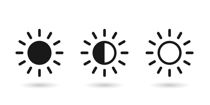 Brightness control icons set. Contrast level icon. Screen brightness and contrast level settings icon. vector