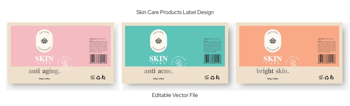 Skin care product label design anti aging anti acne bright skin healthy skin glowing skin cream label design, cosmetic labels vector collection templates. Premium skincare labels Illustration.