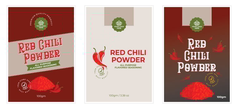 Chili Powder Label Set Template Red Chilli Powder pouch packaging design, Spice label design paprika label illustration vector