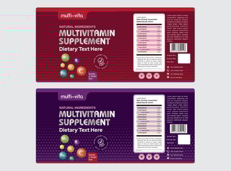 Supplement Label Design, Dietary supplement label, Multivitamins label, Package template design vector
