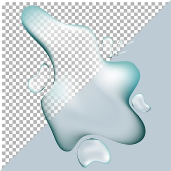 realistic water drops liquid puddles on transparent and blue background vector