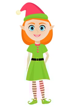Cute smiling girl Christmas elf. vector