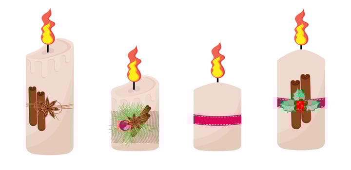 Christmas candle set with different decorations. Vector illustration.
