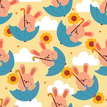 seamless pattern cartoon bunny playing with umbrella. cute animal wallpaper with sky element, umbrella vector