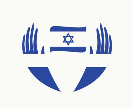 Israel Flag Ribbon Emblem With Hands Symbol Middle East country Abstract Design Vector illustration