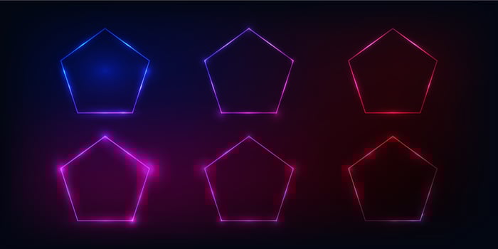 Set of six neon frames with shining effects vector