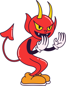 Spooky red devil vintage toons, funny character, trendy classic retro cartoon style. Happy Halloween. Contour illustration isolated on transparent background. png