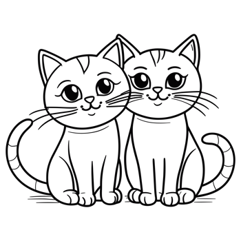 Coloring Page of Two Cats Loving Couple Coloring Page for Kids, AI Generated png
