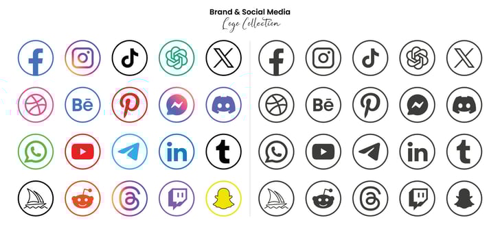 Popular social network symbols, social media logo icons collection vector