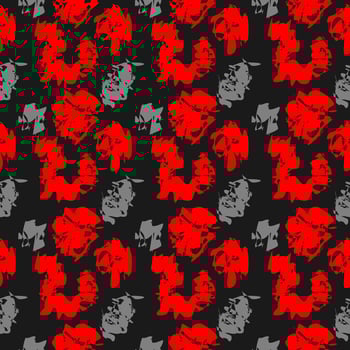 Abstract seamless pattern with red, pink, grey on black background. Design with asian style for wallpaper or fabric. Red rose concept. Elegant. vector