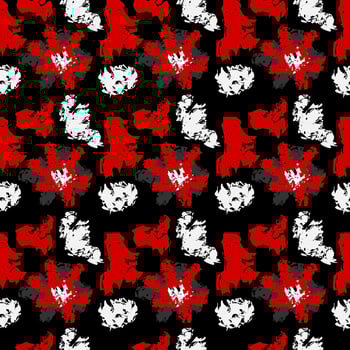 Abstract seamless pattern with red flowers on black background. Design vector for wallpaper or fabric. Red rose concept.