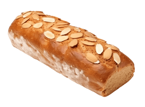 Baked bread with almonds topping isolated on transparent background png