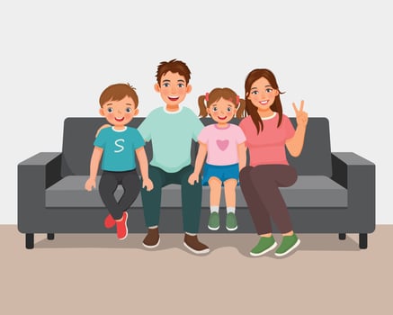 Happy family sitting on the couch together vector