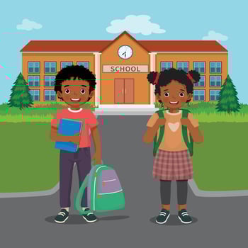 Happy African kids students boy and girl with backpack back to school vector
