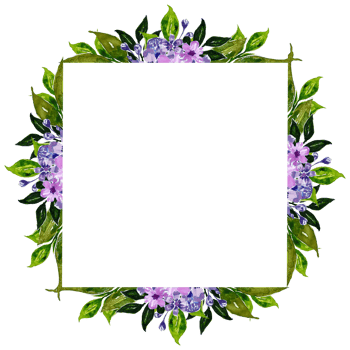 Watercolor floral frame clipart. Botanical leaf, purple and pink flowers. png