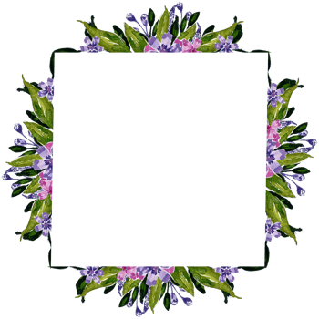 Watercolor floral frame clipart. Botanical leaf, purple and pink flowers. png
