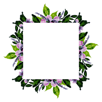 Watercolor floral frame clipart. Botanical leaf, purple and pink flowers. png