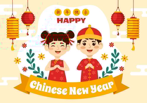 Happy Chinese New Year 2024 Vector Illustration. Translation Year of the Dragon. with Flower, Lantern, Dragons and China Elements on Background