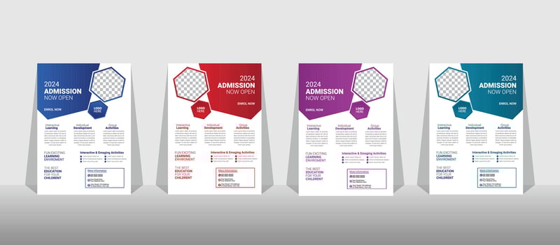 School admission flyer design set. back to school flyer design set. school admission template for flyer design. vector illustration, Kids back to school education flyer.