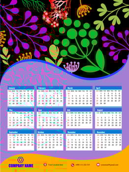 2024 One page wall calendar design template, modern 12 months one page calendar. Modern wall calendar design 2024. Print Ready One Page wall calendar template design for 2024. Week starts on Sunday. vector