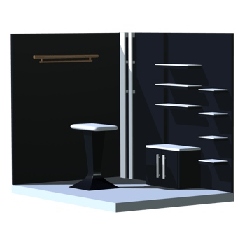 This minimalist 3d booth is perfect for a high end fashion boutique. It is modern and stylish, and will make your store look its best png