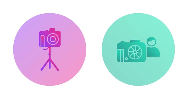 camera on stand and photographer Icon vector