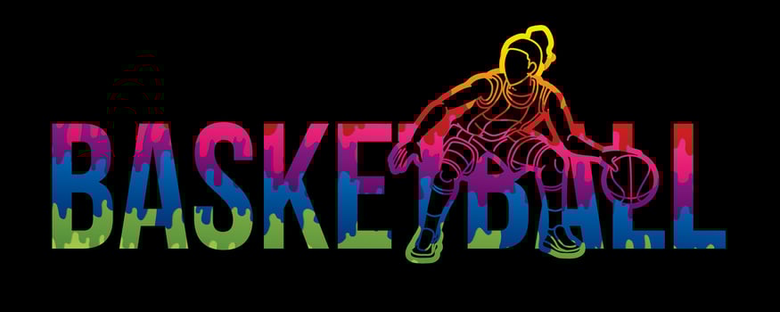 Basketball Female Player Action with Basketball Text vector