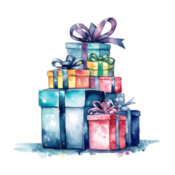 Watercolor Christmas Gifts Clipart, Christmas Watercolor Presents. AI Generated. png