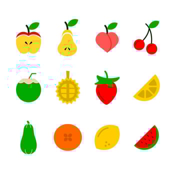 Fruits and berries icon set colored. Vector illustration in flat style.
