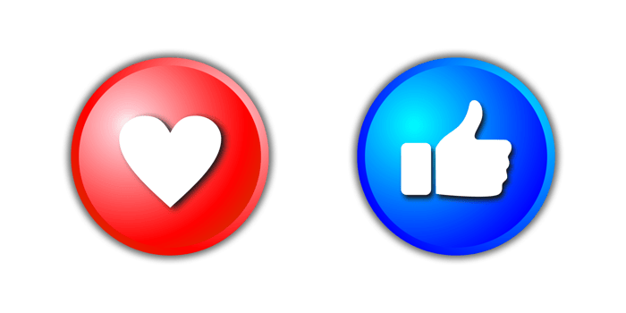 The like button is blue and the love button is red with a transparent background png
