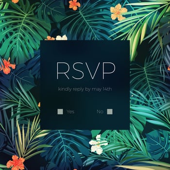 tropical wedding invitation with palm leaves and flowers vector