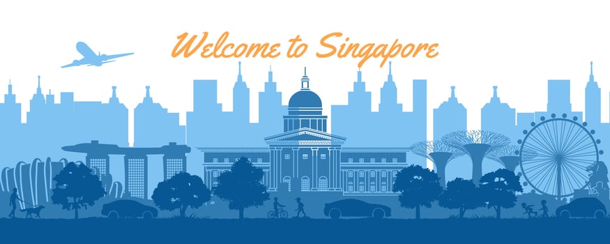 Singapore famous landmarks by silhouette style vector