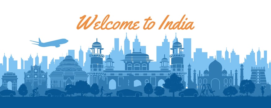 India famous landmarks by silhouette style vector