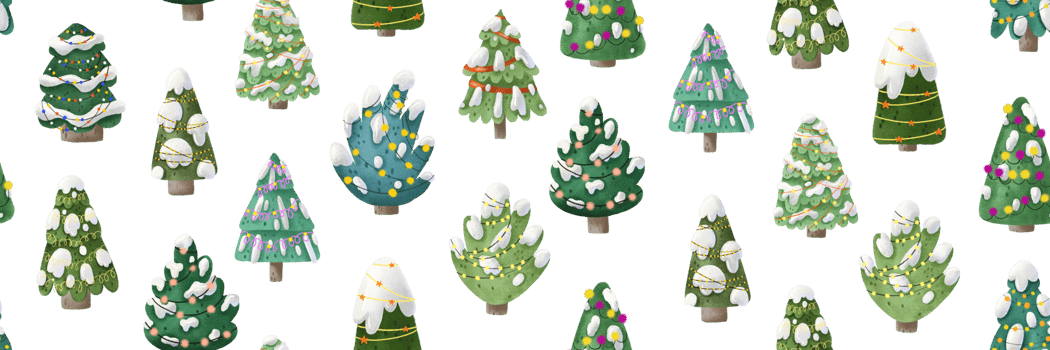 Christmas seamless pattern with spruce, fir, pine, evergreen trees and garland, light, toys. Decor for new year eve. Celebration. Winter holidays png