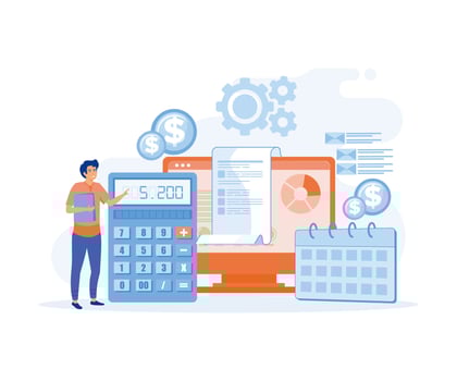 Payroll money statement and work salary payment, Financial wage calculation and job checkout analysis, flat vector modern illustration