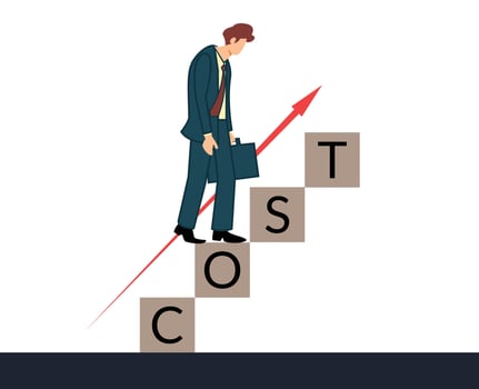 businessman frustrated with increasing cost. Cost reduction concept vector