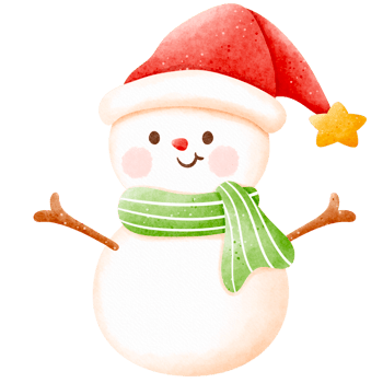 Watercolor snowman with hat and scarf illustration png